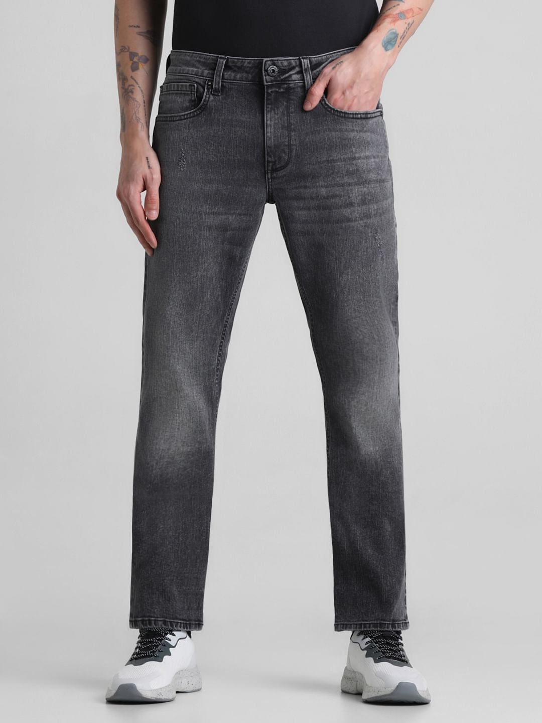 Black Mid Rise Clark Regular Fit Jeans