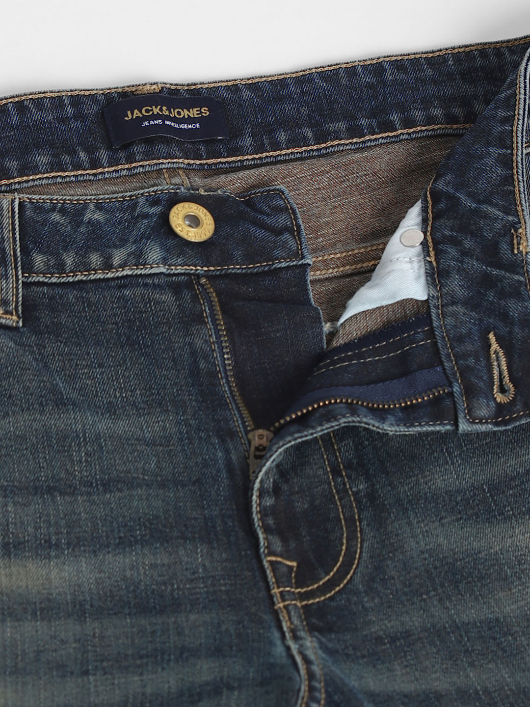 Dark Blue Mid Rise Distressed Regular Fit Jeans