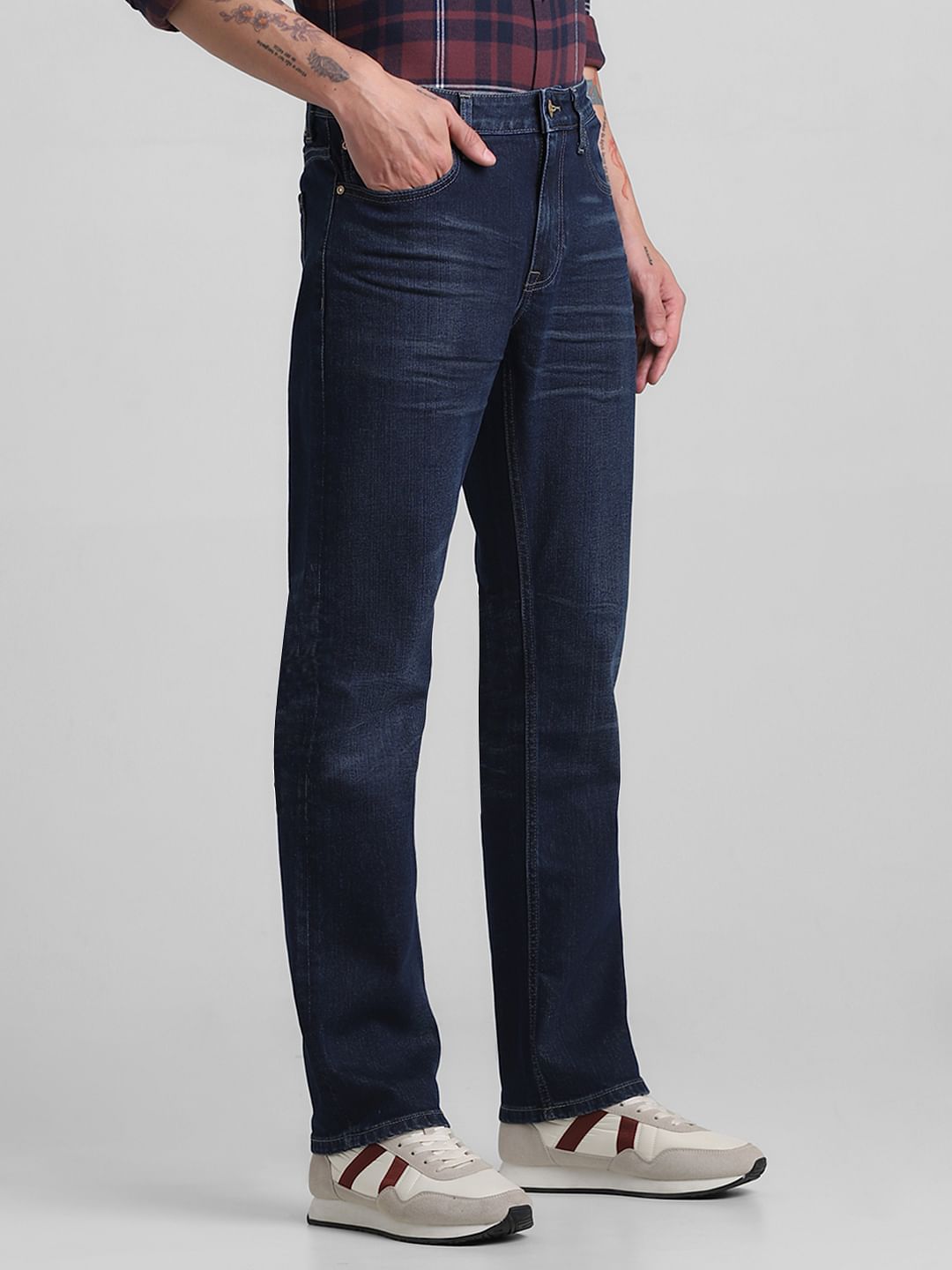 Dark Blue Mid Rise Clark Regular Fit Jeans