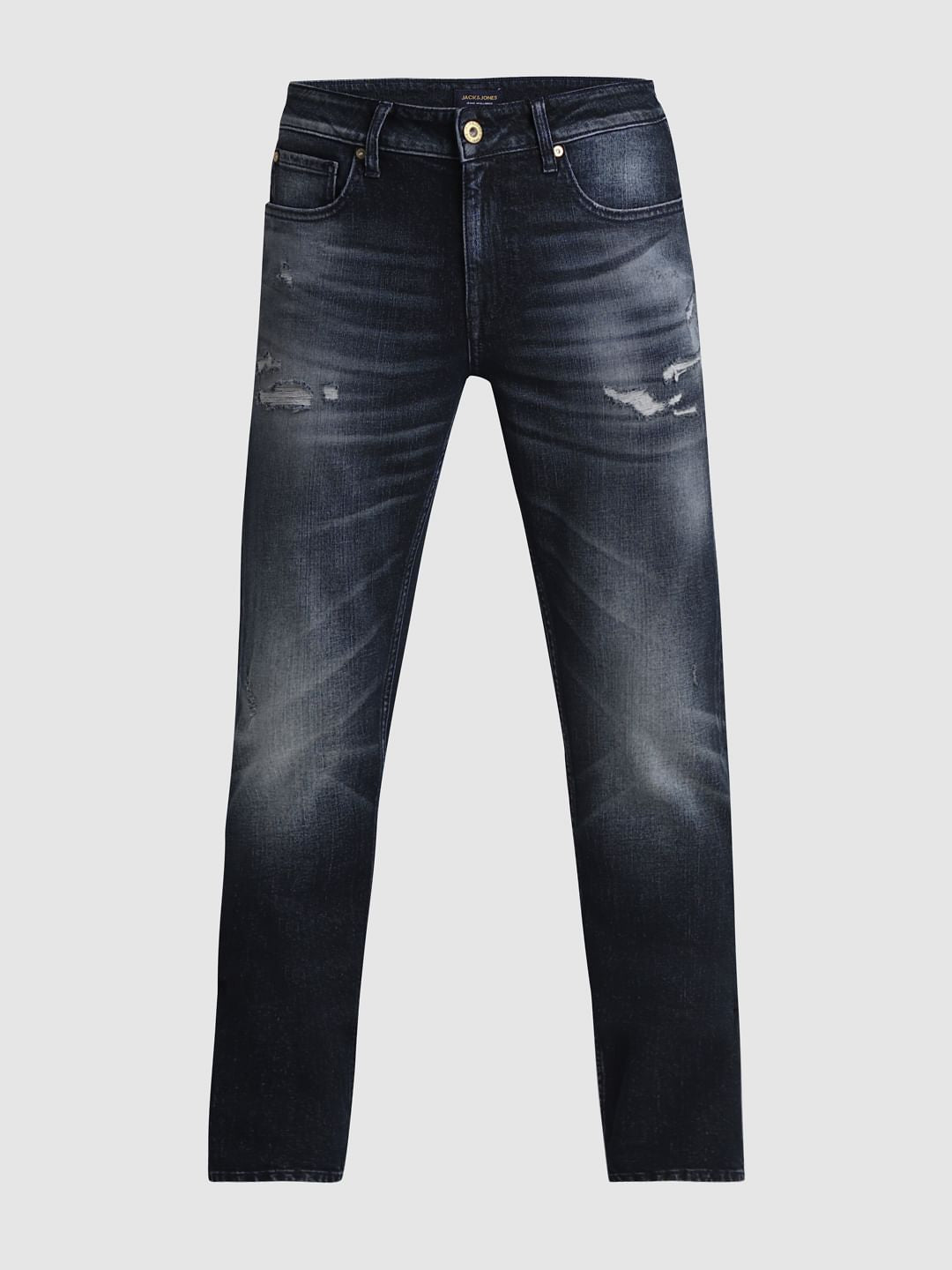 Dark Blue Low Rise Distressed Slim Fit Jeans