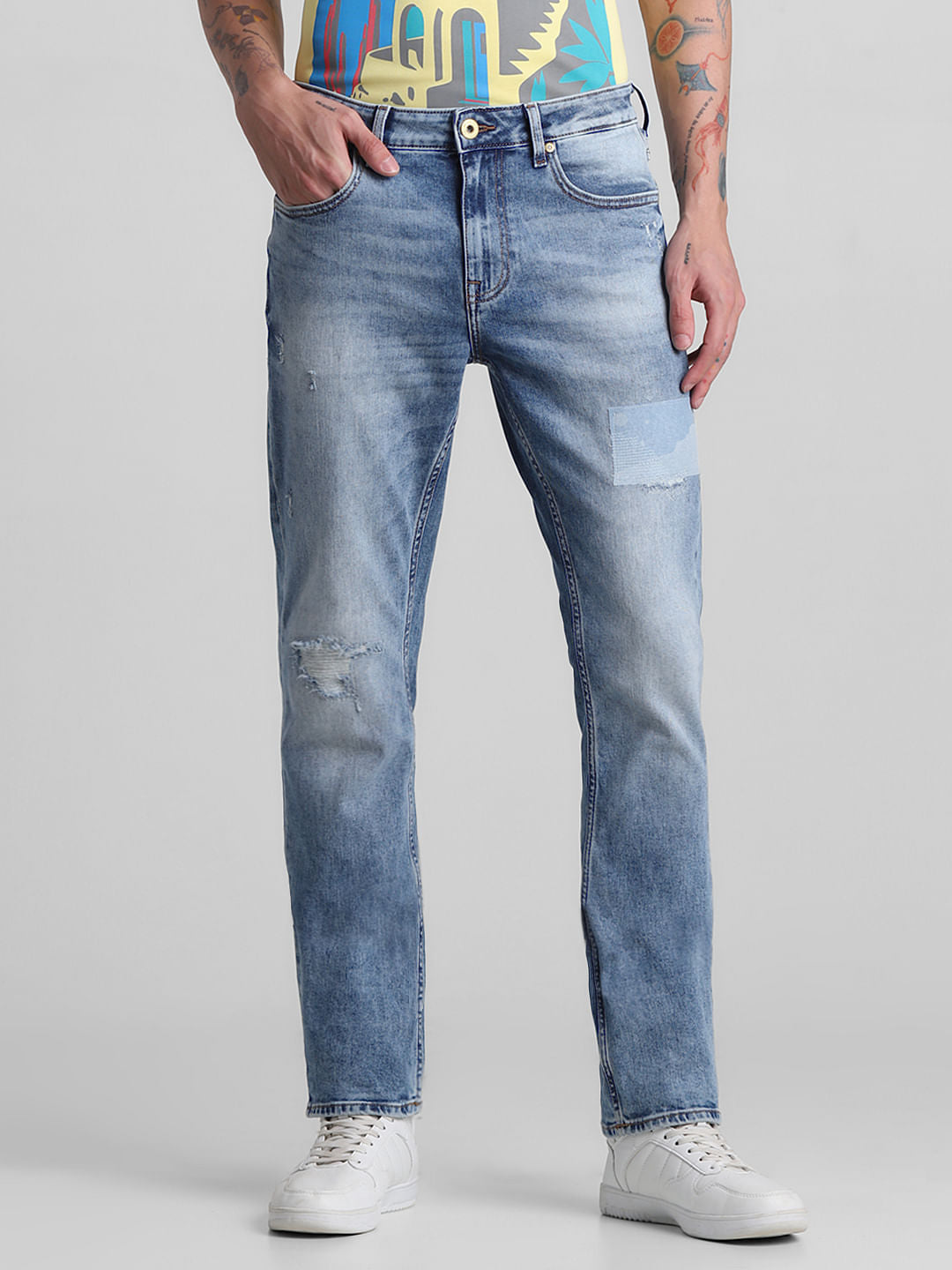 Light Blue Distressed Clark Regular Fit Jeans
