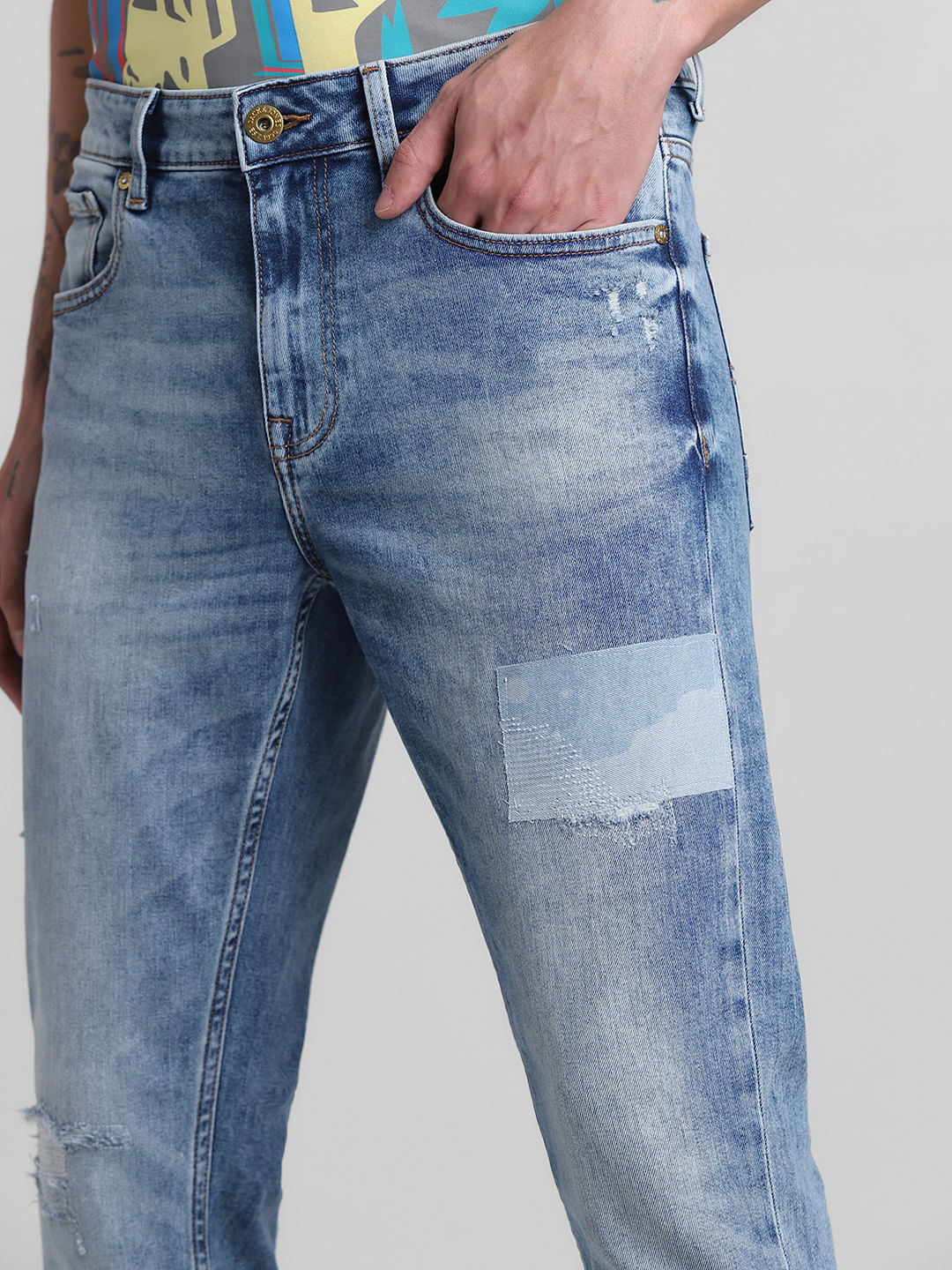 Light Blue Distressed Clark Regular Fit Jeans
