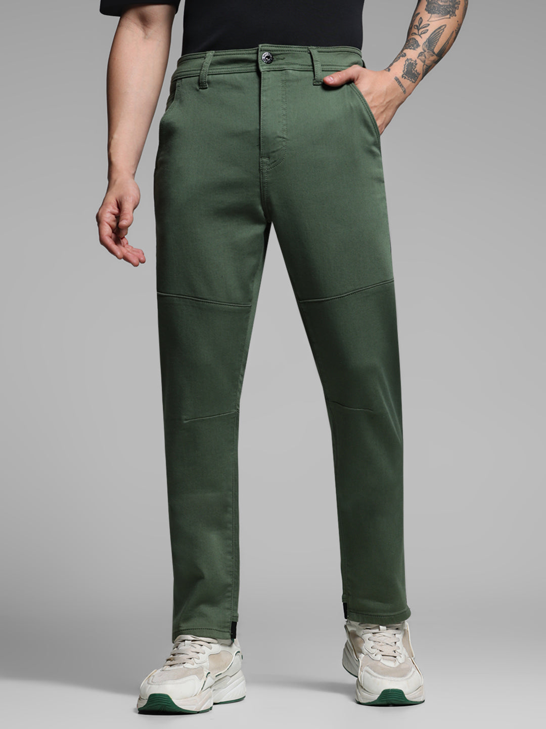 Olive Green Cut & Sew Anti Fit Jeans