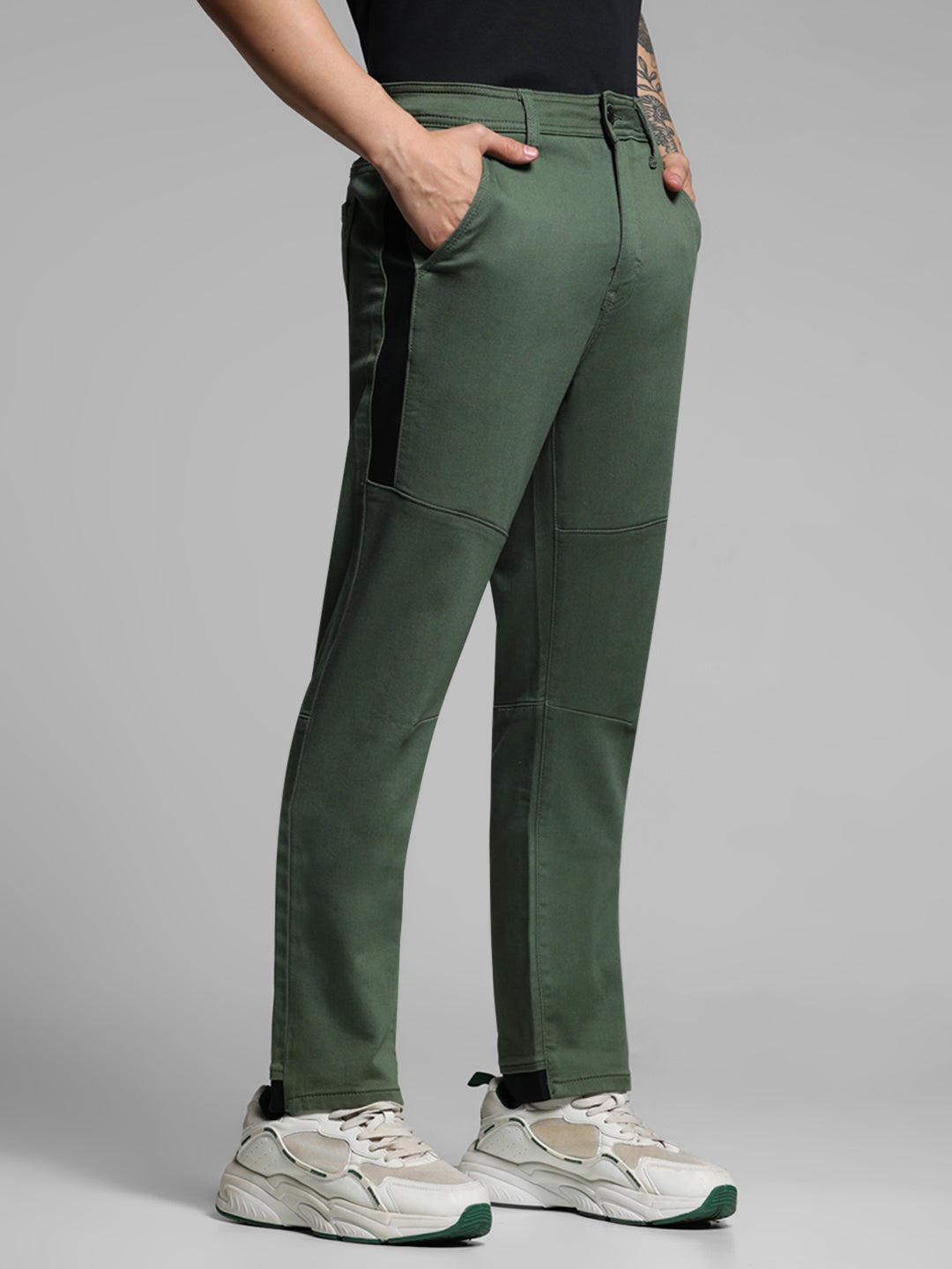 Olive Green Cut & Sew Anti Fit Jeans