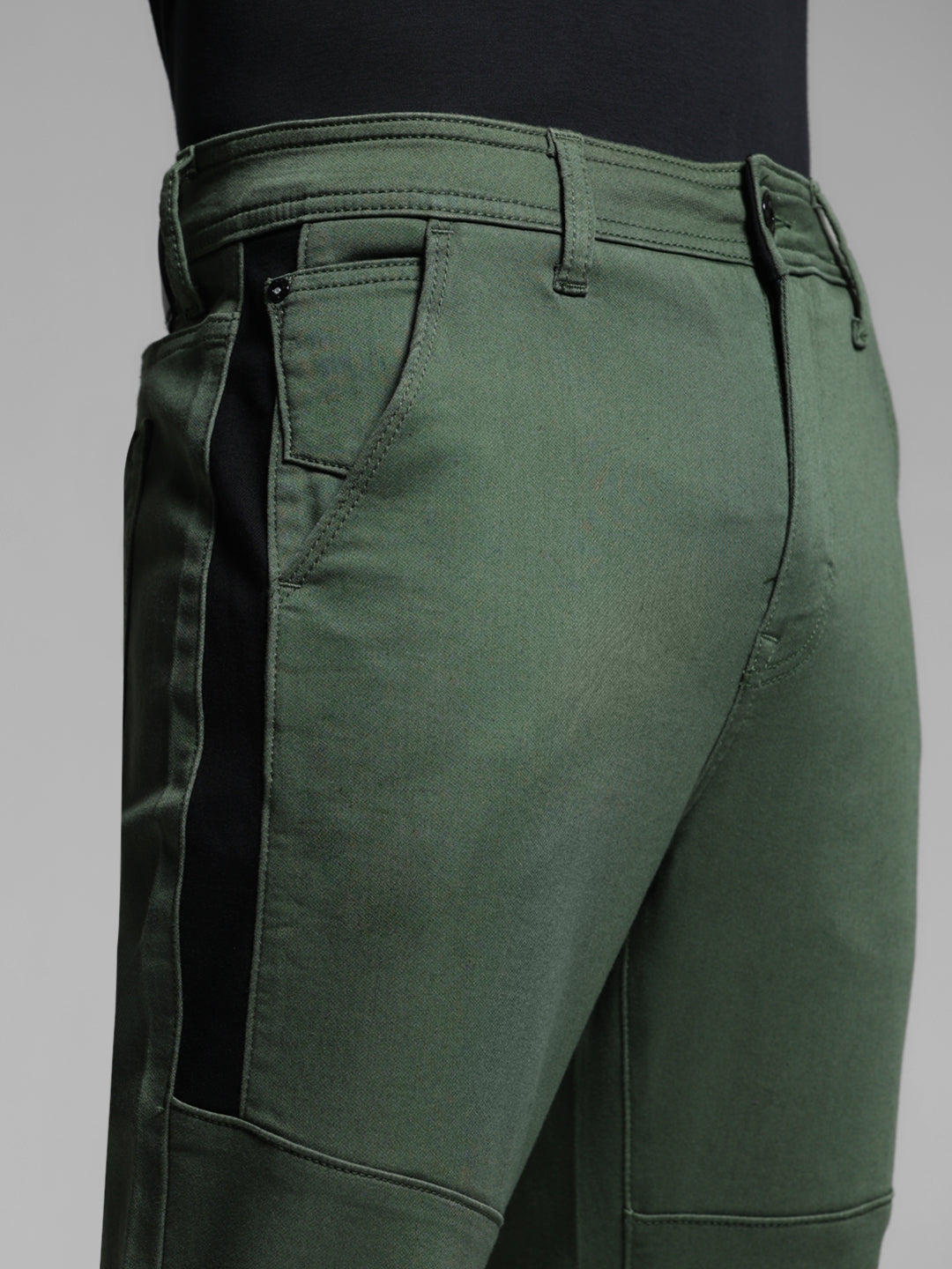 Olive Green Cut & Sew Anti Fit Jeans
