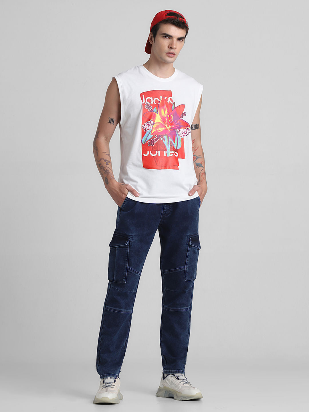 Dark Blue Low Rise Washed Denim Joggers