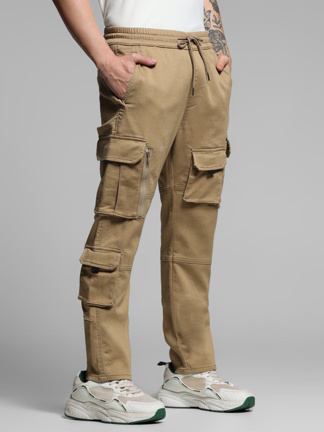 Beige 6 Pocket Anti Fit Joggers