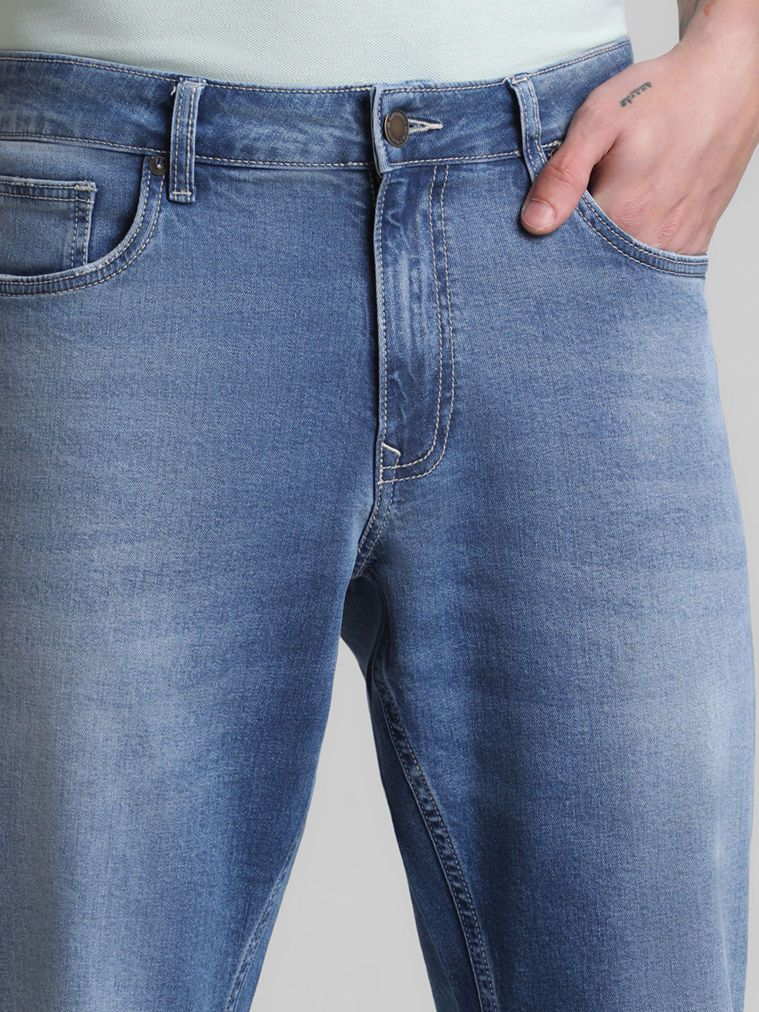 Light Blue Mid Rise Clark Regular Fit Jeans