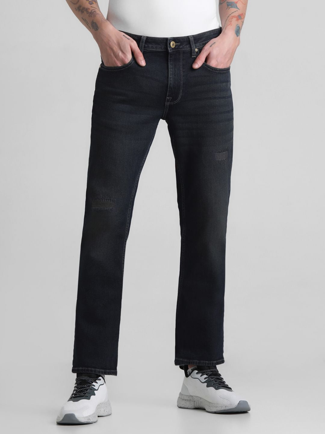 Dark Blue Mid Rise Clark Regular Fit Jeans