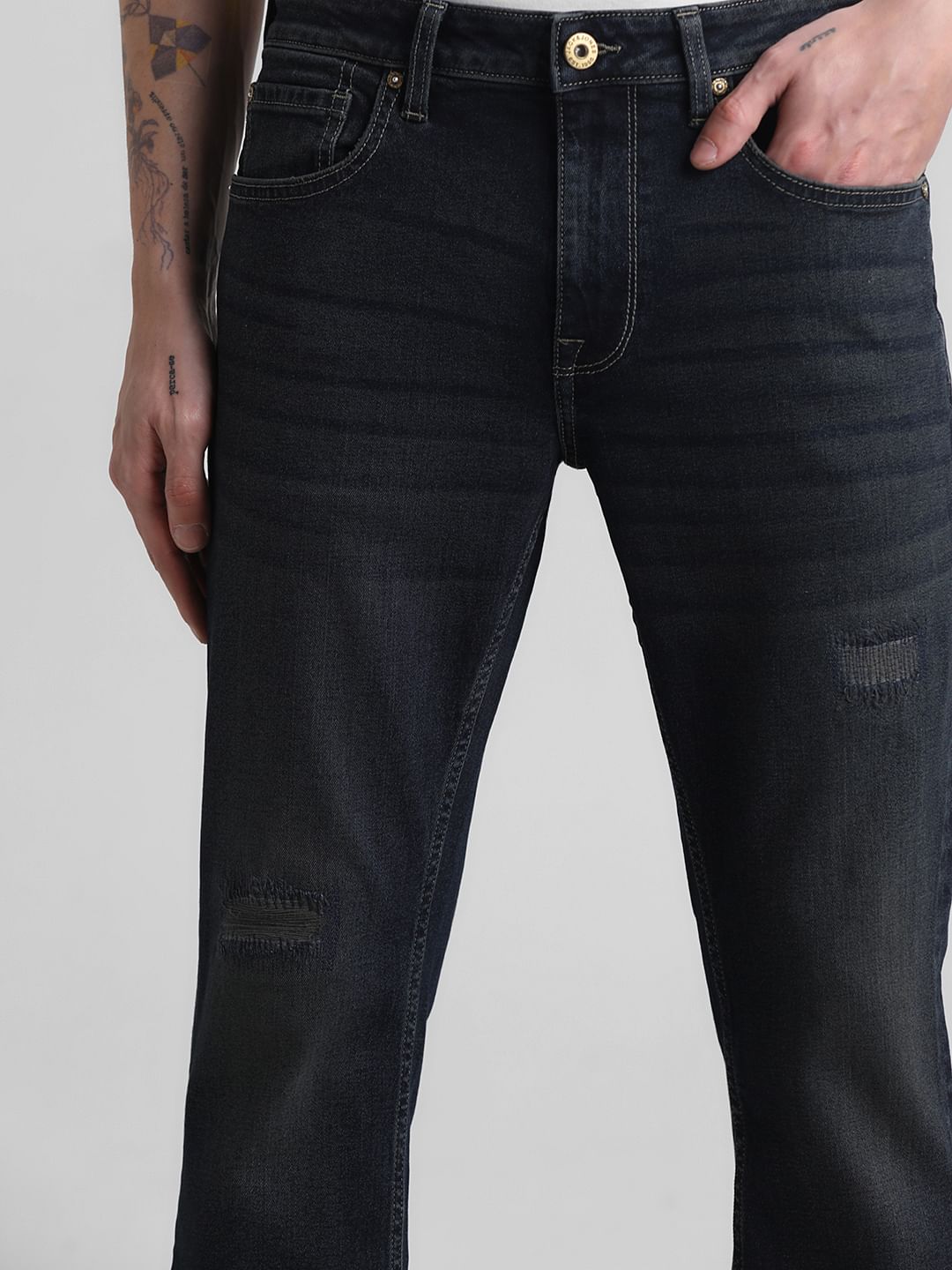 Dark Blue Mid Rise Clark Regular Fit Jeans