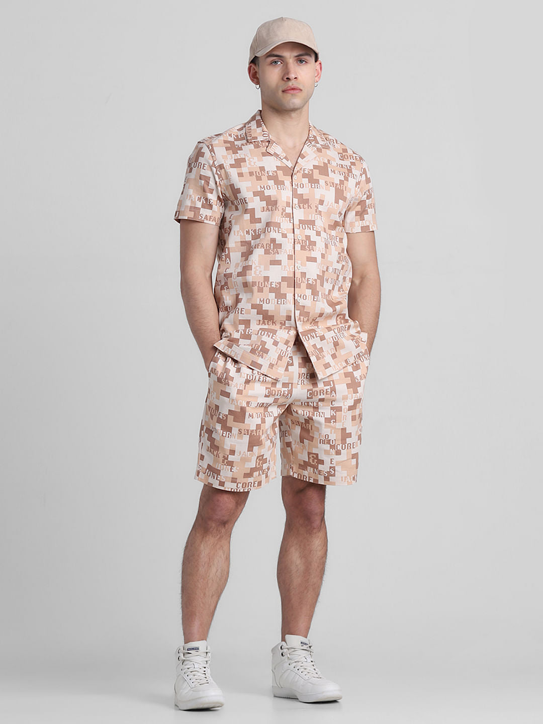 Brown Printed Co-ord Set Shorts