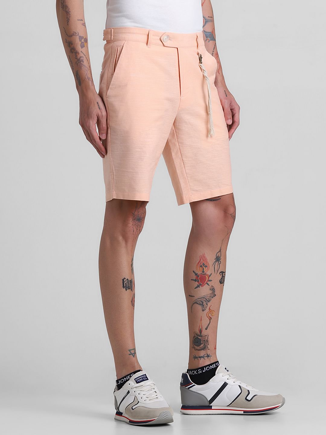 Coral Low Rise Linen Shorts