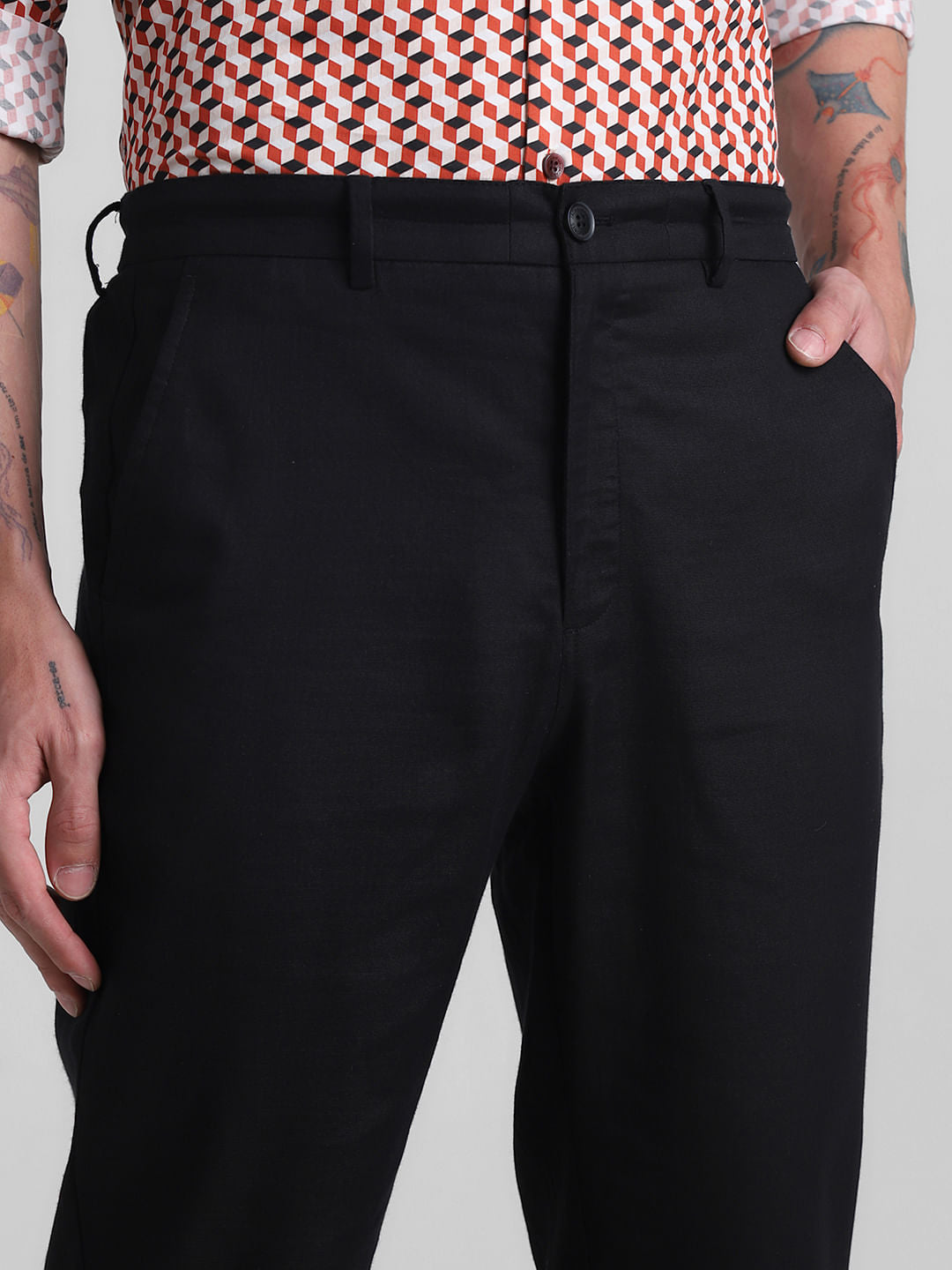 Black Mid Rise Cotton Pants
