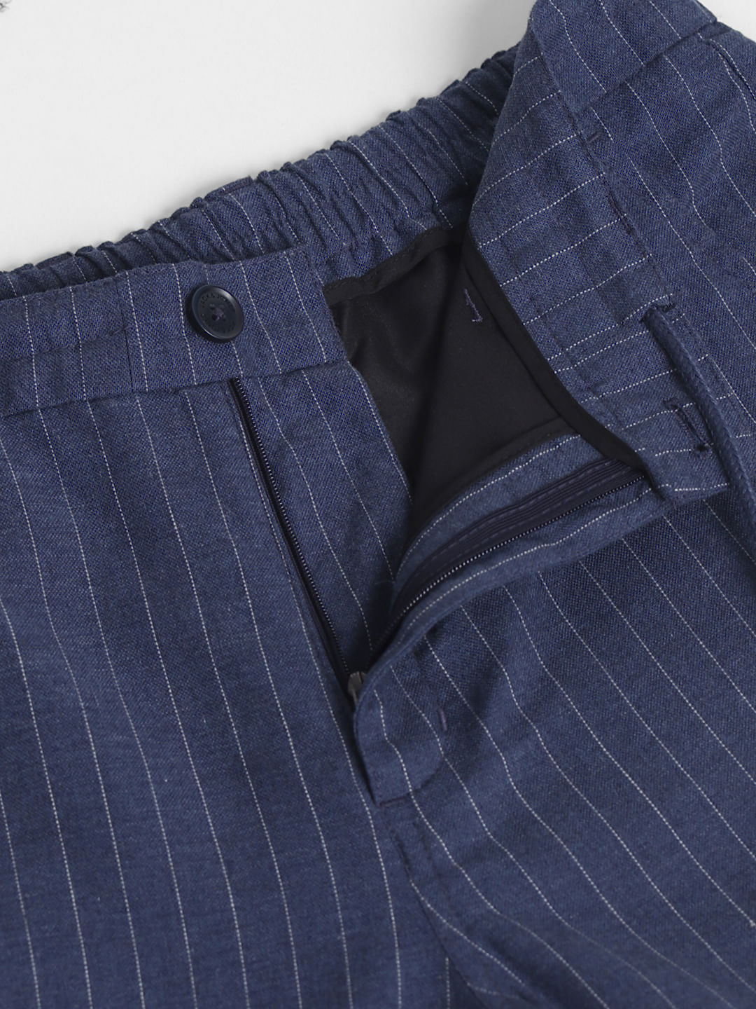 Navy Blue Mid Rise Striped Cotton Pants