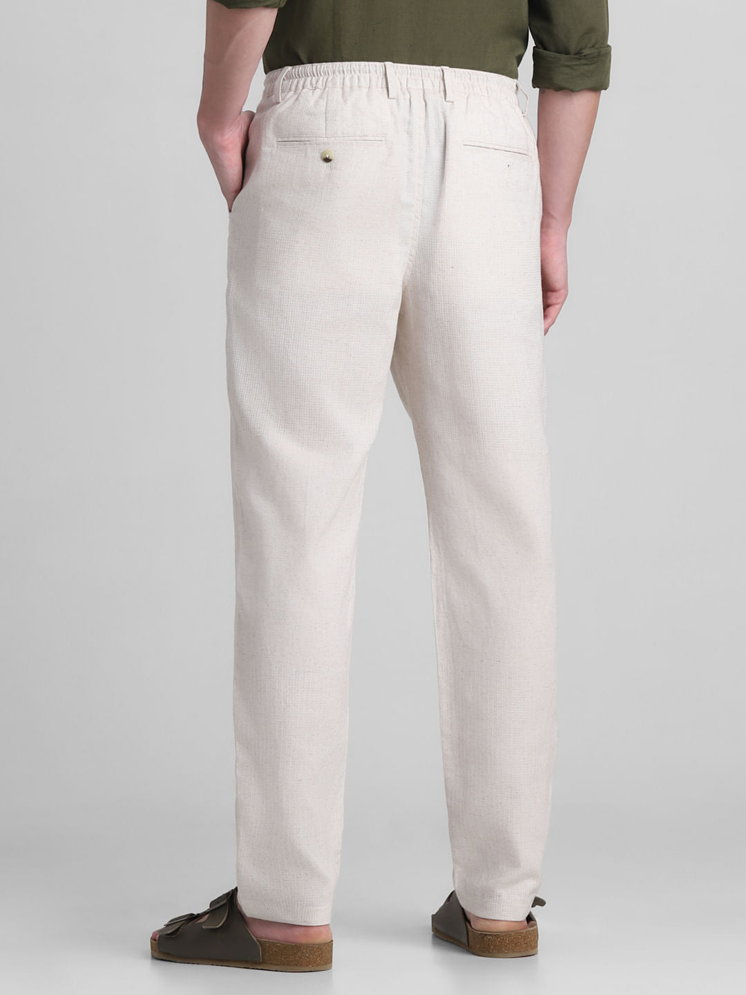 Beige Mid Rise Slim Fit Pants