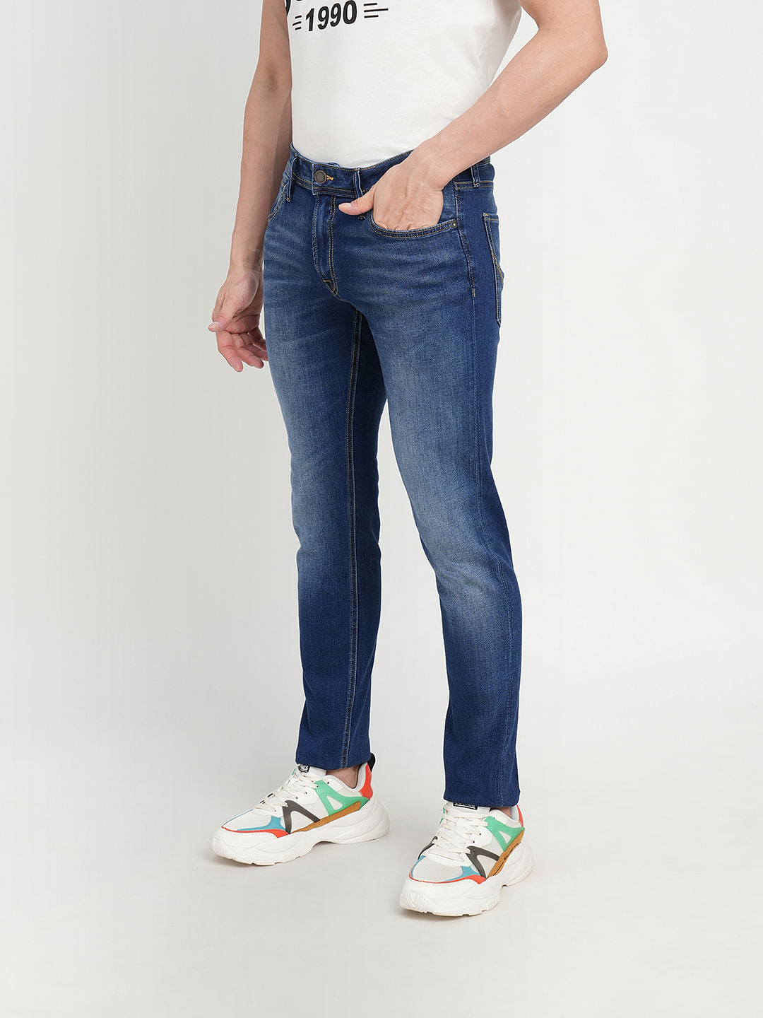 Dark Blue Low Rise Washed Glenn Slim Jeans