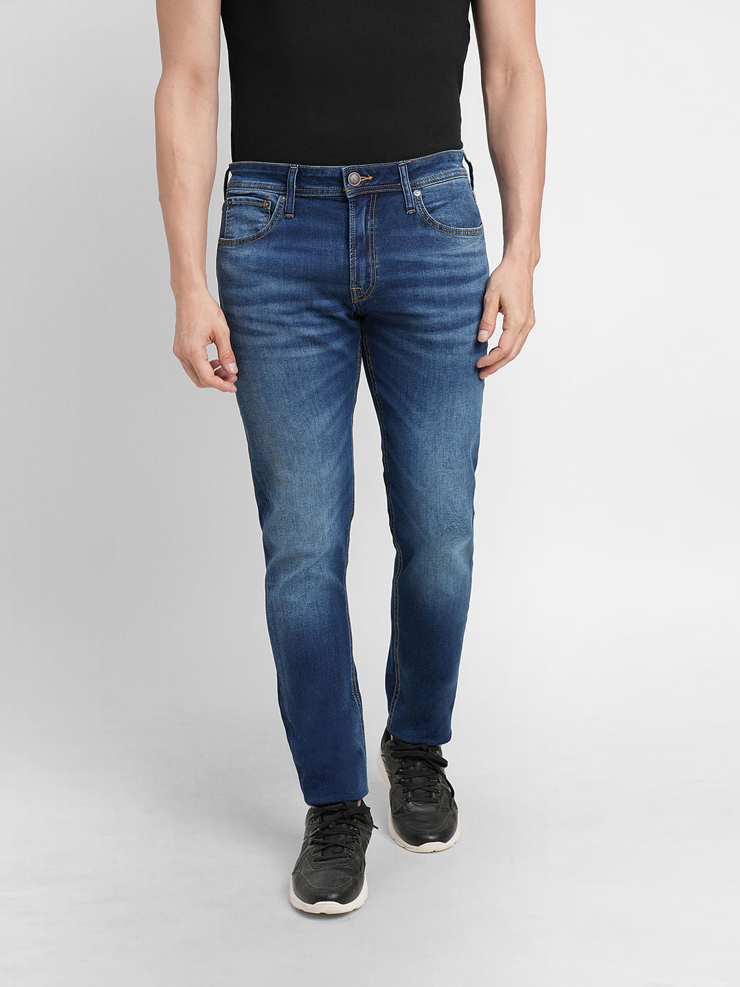 Dark Blue Low Rise Washed Glenn Slim Jeans