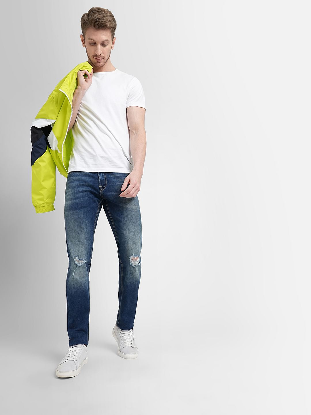 Dark Blue Low Rise Distressed Glenn Slim Fit Jeans