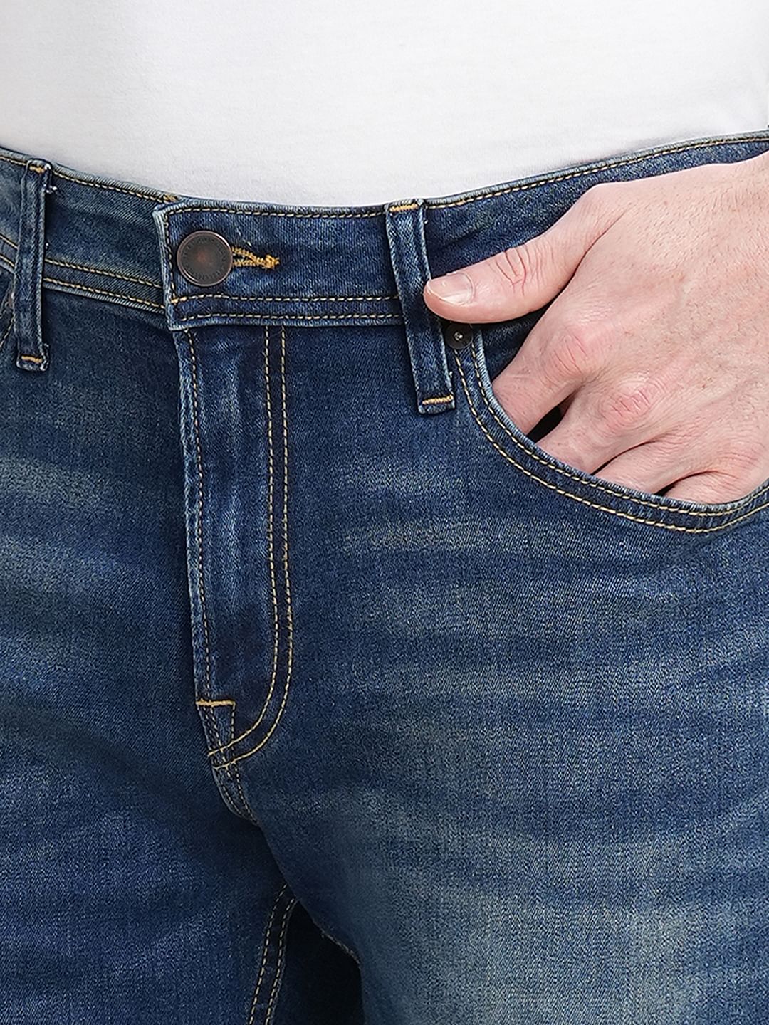 Dark Blue Low Rise Distressed Glenn Slim Fit Jeans