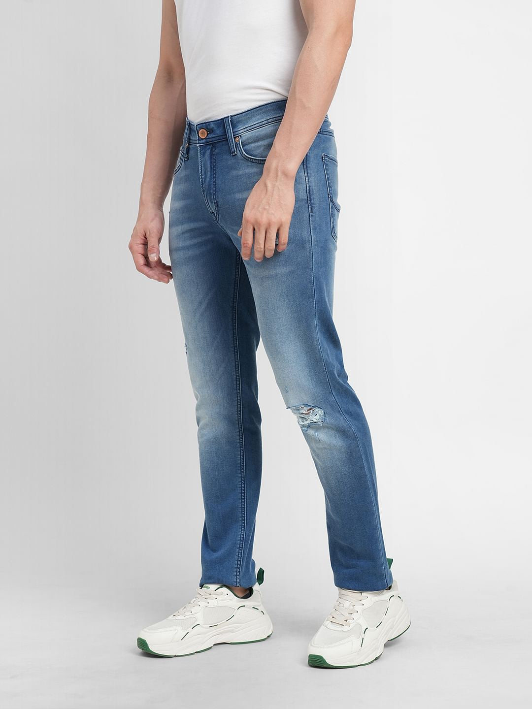 Blue Low Rise Distressed Ben Skinny Fit Jeans