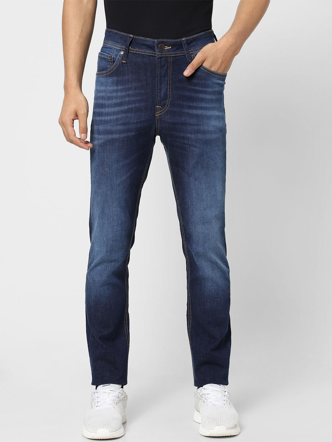 Dark Blue Low Rise Faded Ben Skinny Jeans
