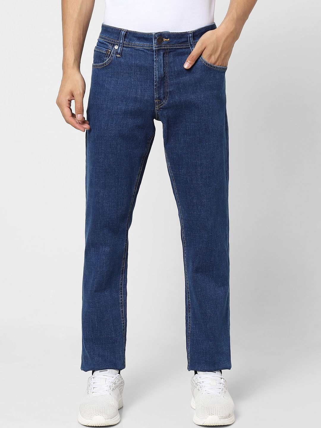 Blue Mid Rise Clark Regular Fit Jeans