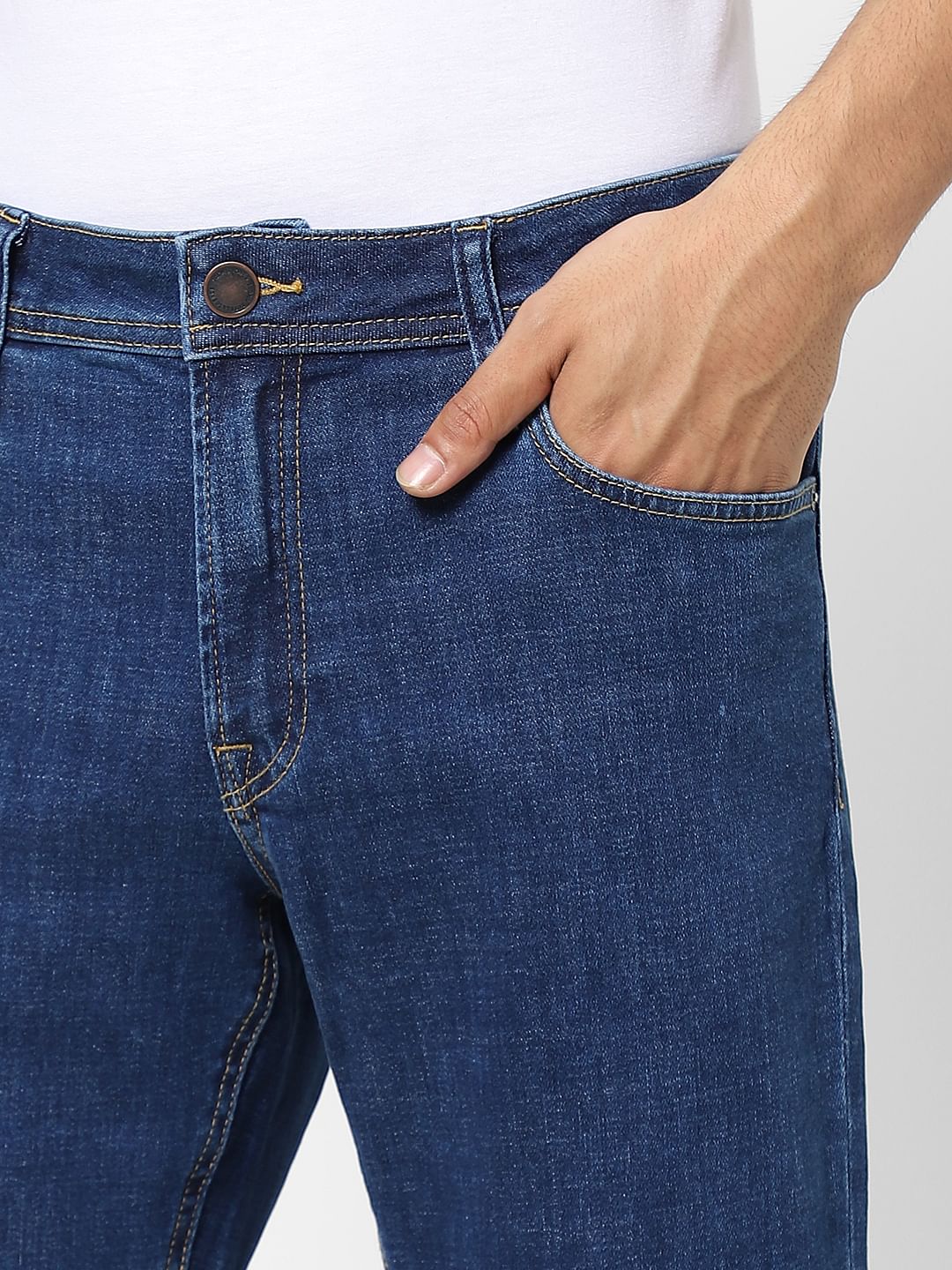 Blue Mid Rise Clark Regular Fit Jeans