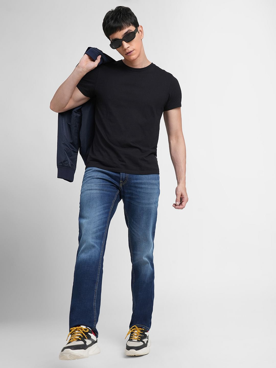 Blue Mid Rise Clark Regular Fit Jeans