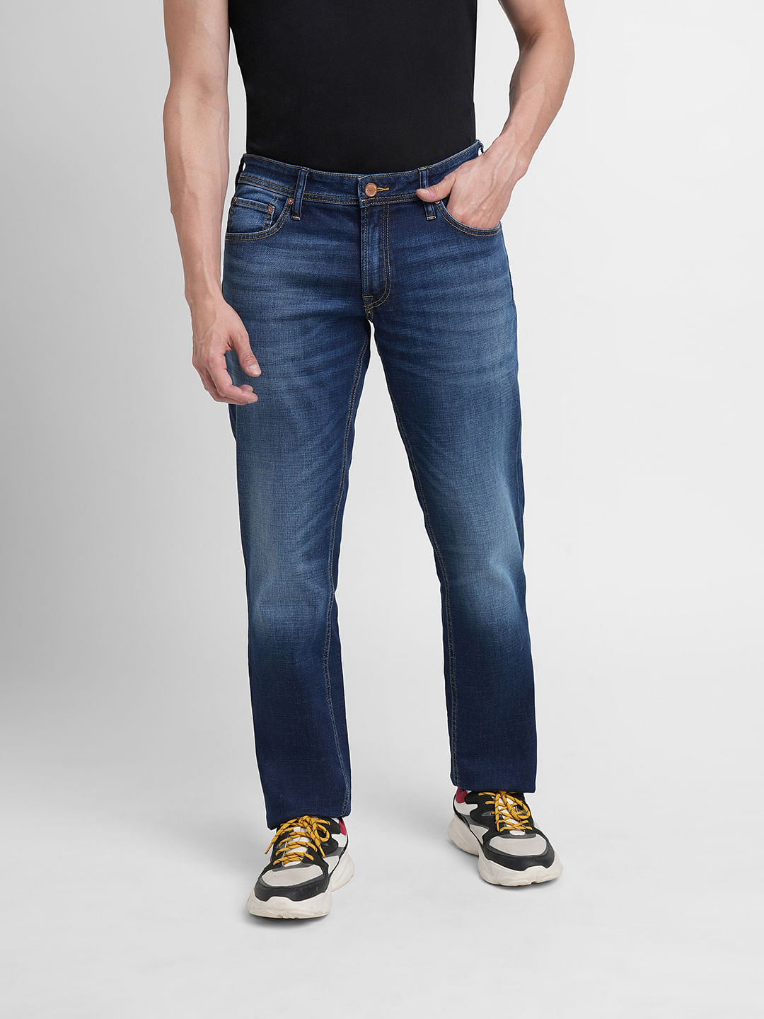 Blue Mid Rise Clark Regular Fit Jeans