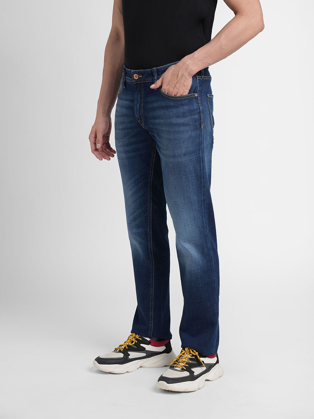 Blue Mid Rise Clark Regular Fit Jeans