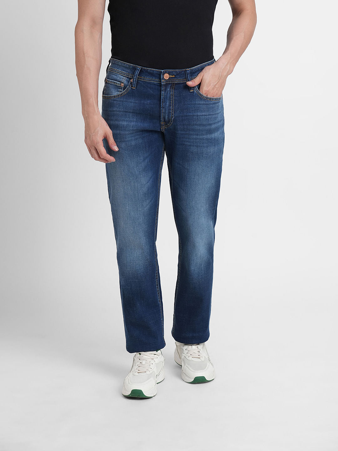 Blue Mid Rise Clark Regular Fit Jeans