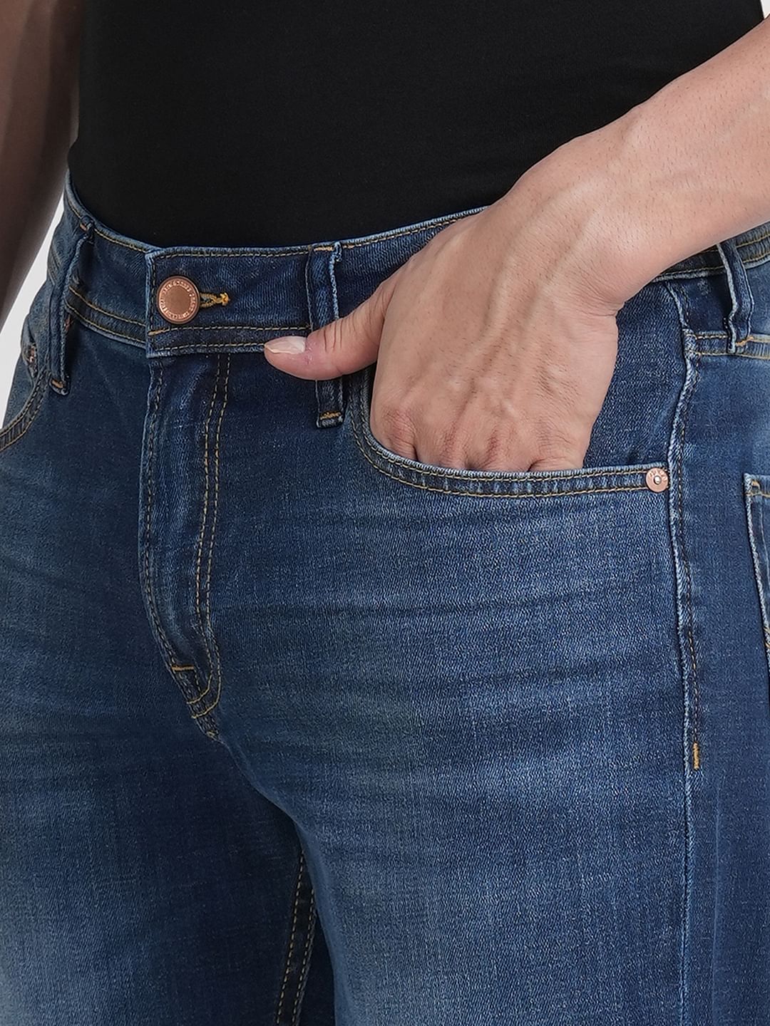 Blue Mid Rise Clark Regular Fit Jeans