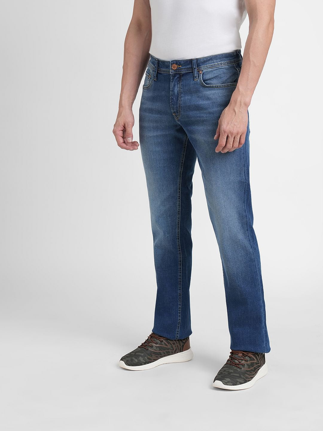Blue Mid Rise Clark Regular Fit Jeans