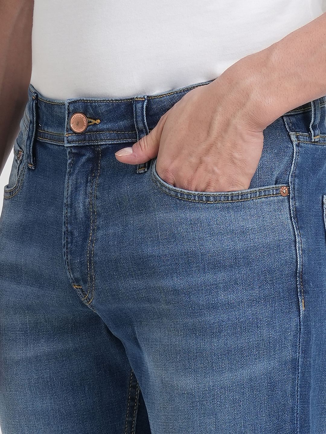 Blue Mid Rise Clark Regular Fit Jeans