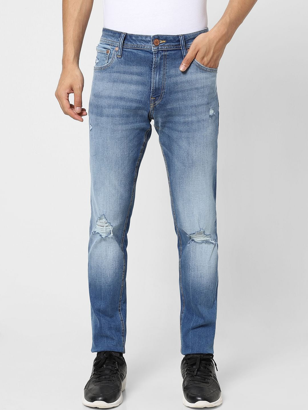 Blue Low Rise Distressed Glenn Slim Jeans