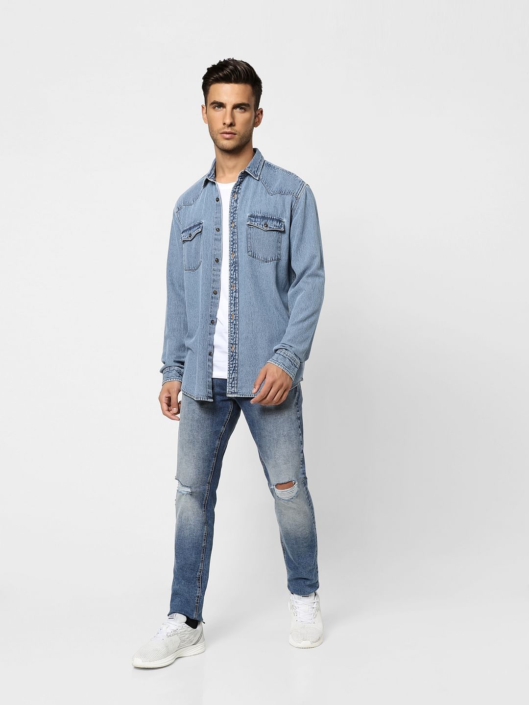 Blue Low Rise Ripped Glenn Slim Jeans