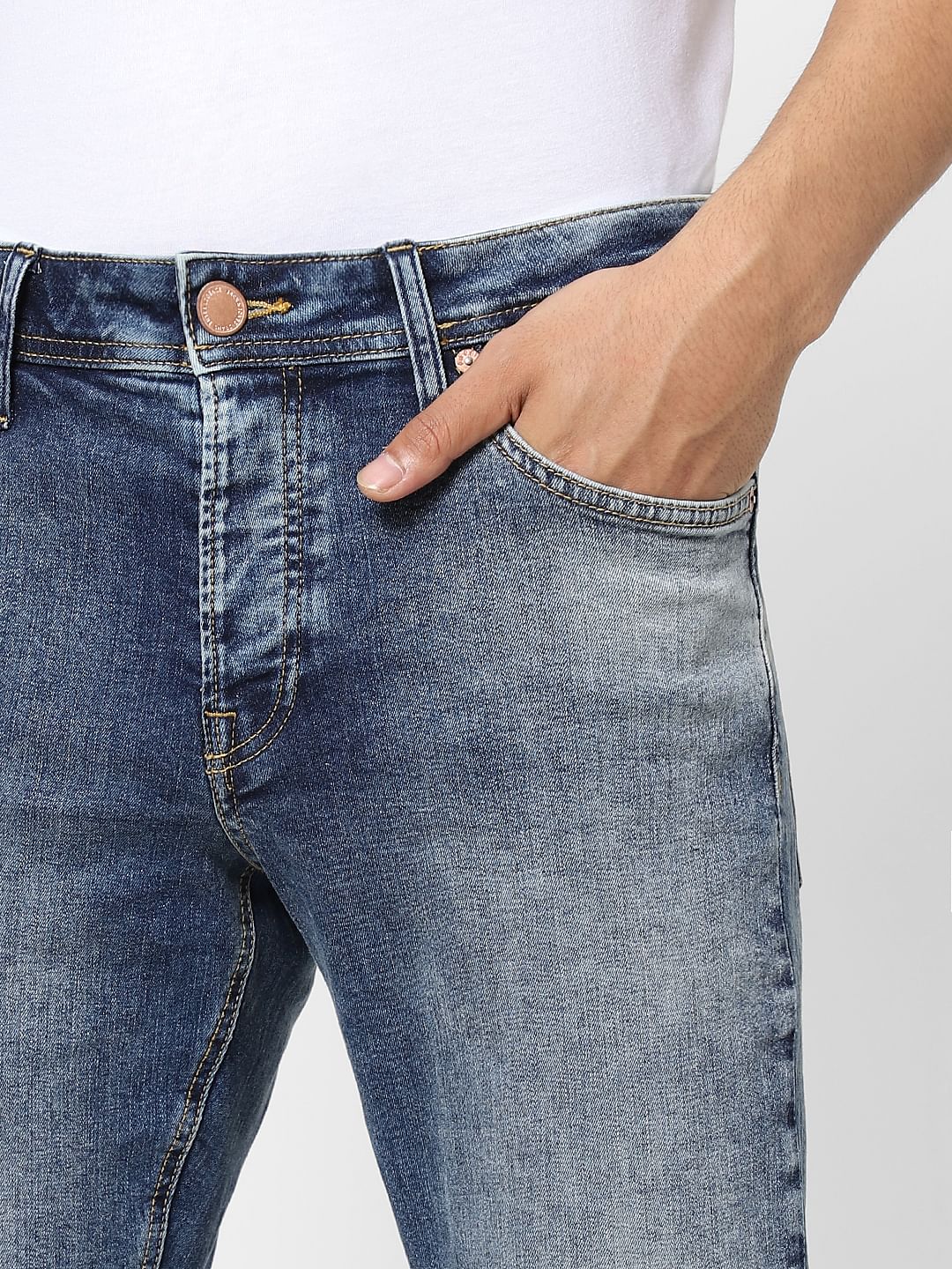 Blue Low Rise Ripped Glenn Slim Jeans