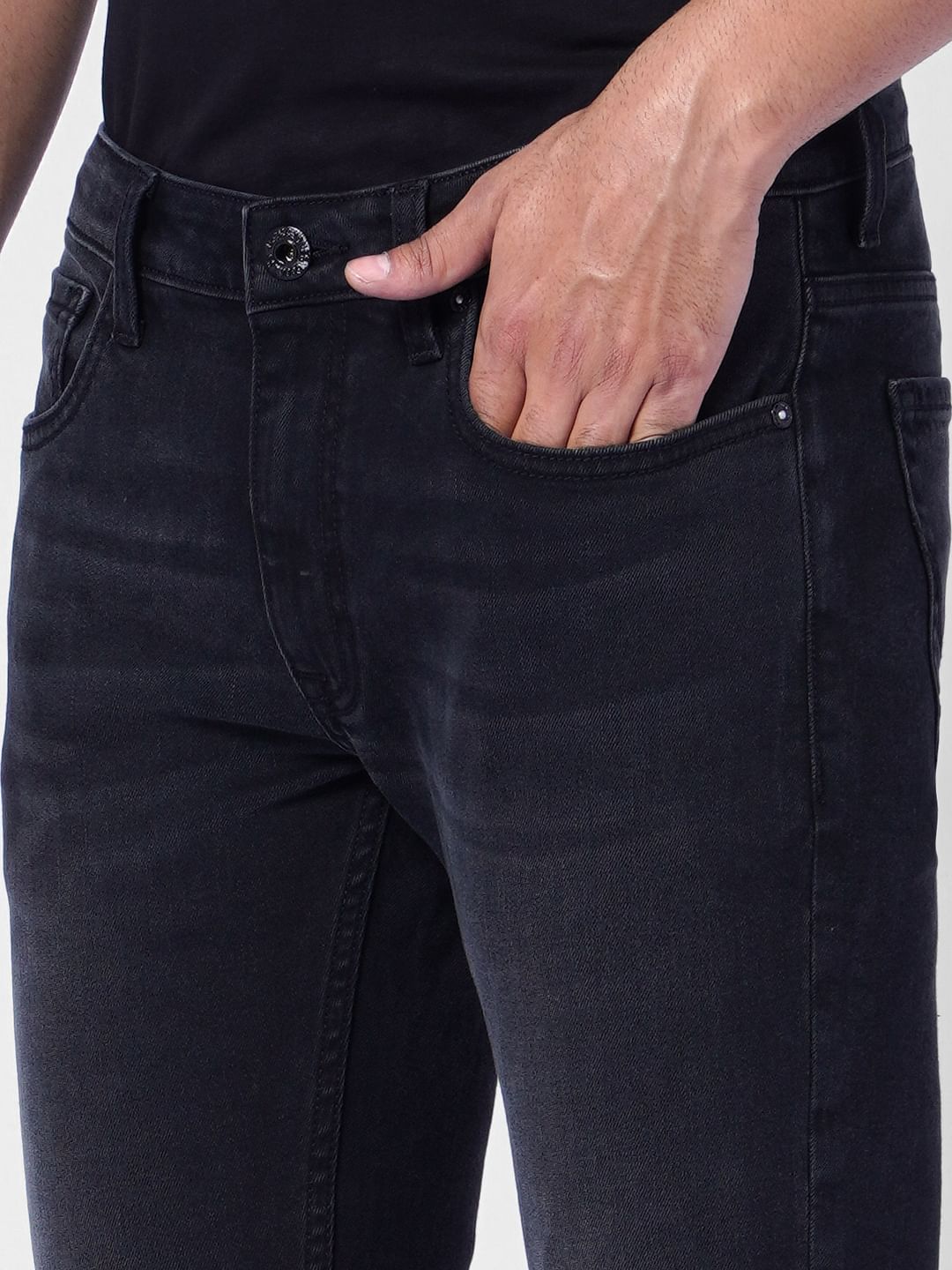 Black Low Rise Washed Skinny Jeans
