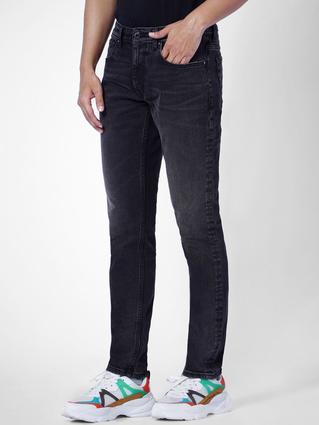 Black Low Rise Washed Slim Fit Jeans