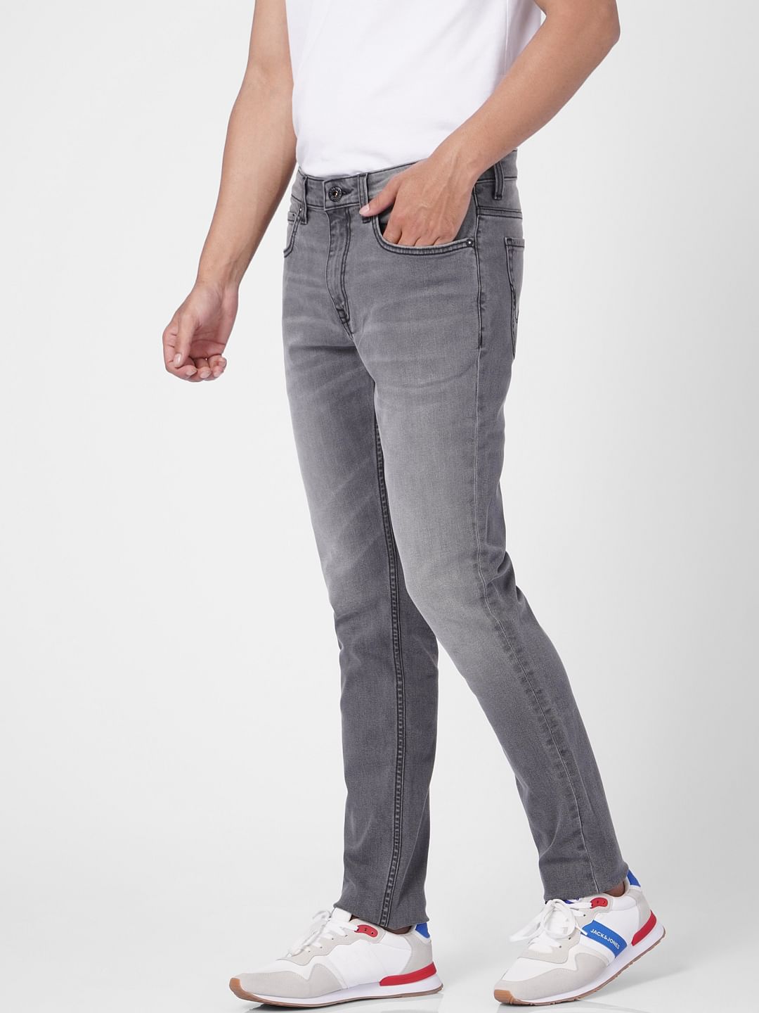 Grey Low Rise Washed Glenn Slim Jeans