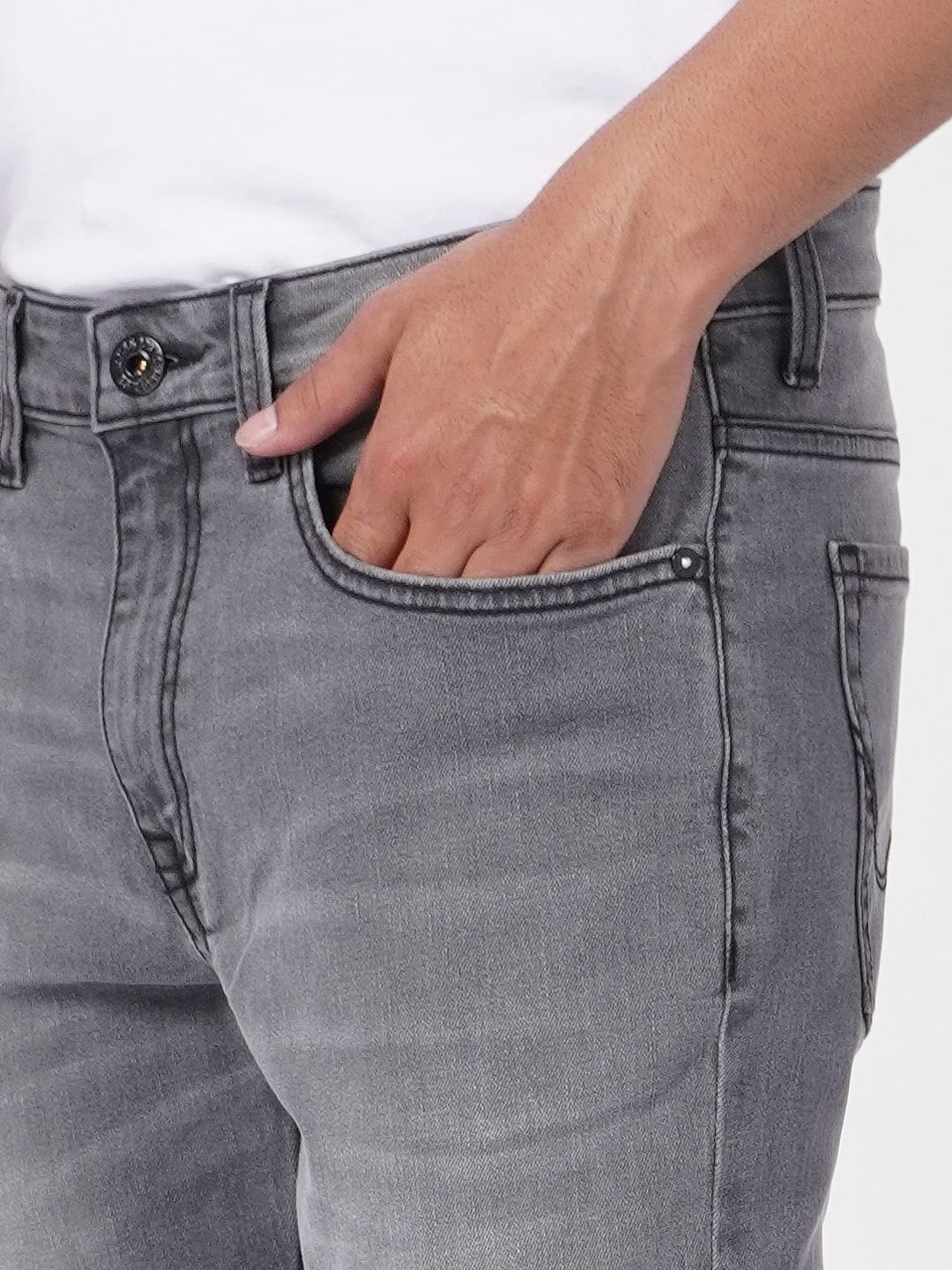 Grey Low Rise Washed Glenn Slim Jeans