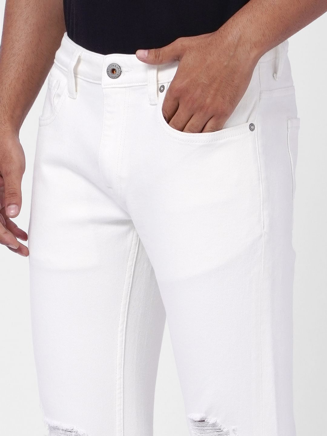 White Low Rise Ripped Ben Skinny Jeans