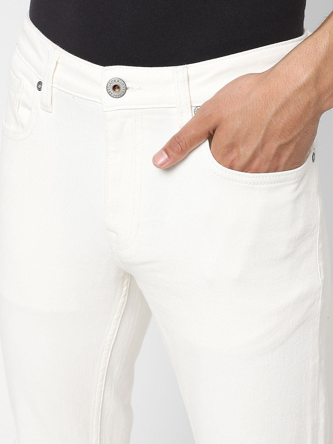 White Low Rise Distressed Ben Skinny Jeans