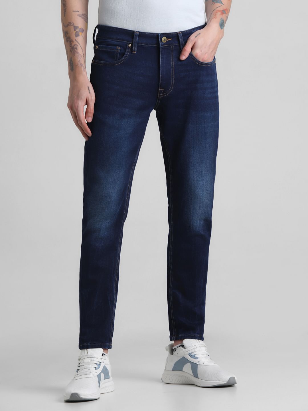 Dark Blue Mid Rise Brak Slim Jeans