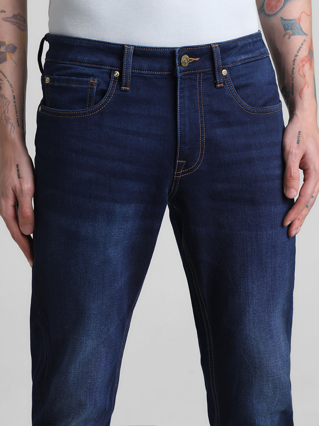 Dark Blue Mid Rise Brak Slim Jeans