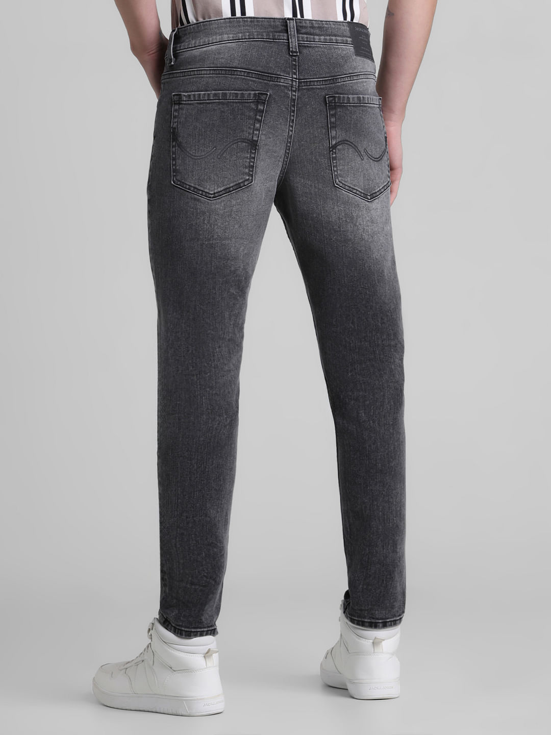 Black Mid Rise Washed Brak Slim Fit Jeans