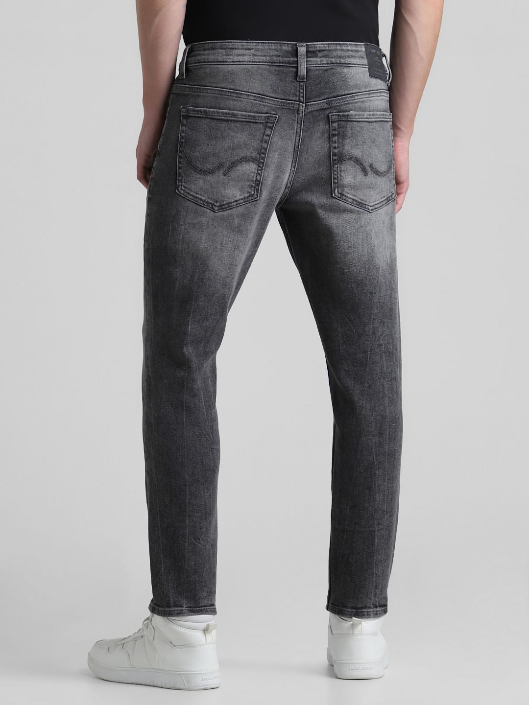 Grey Distressed Cropped Slim Fit Jeans