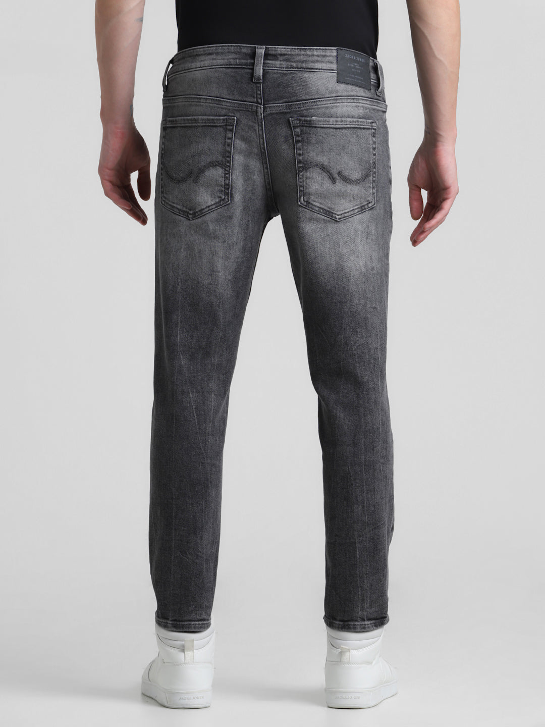 Grey Distressed Cropped Slim Fit Jeans