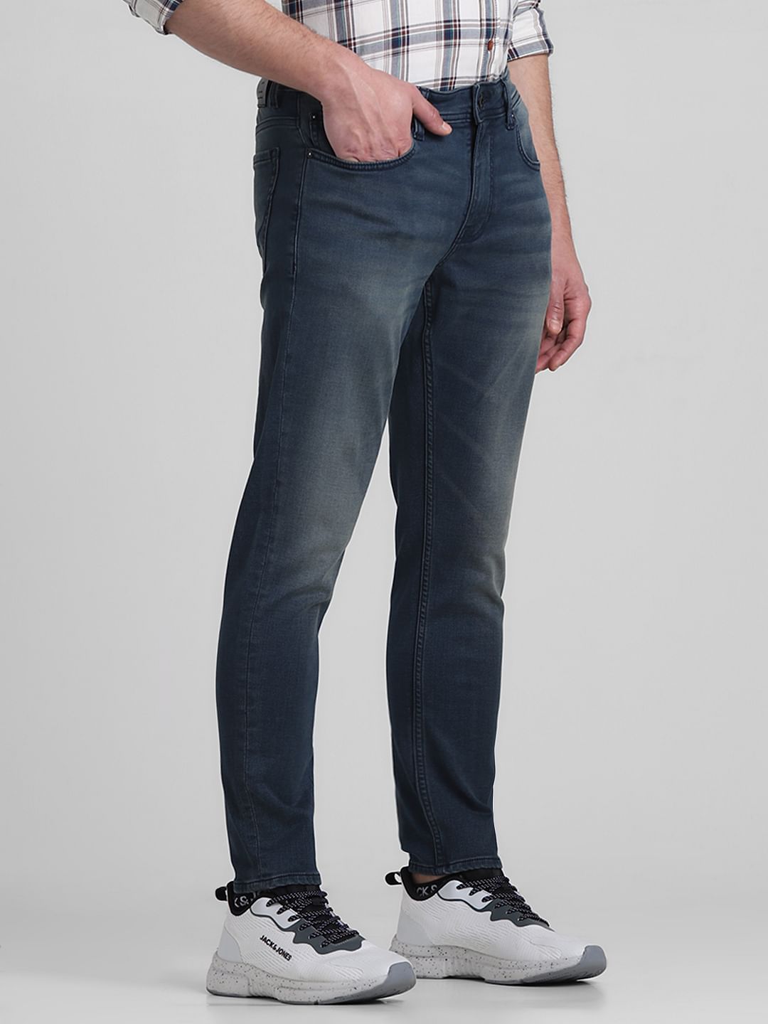 Dark Blue Mid Rise Brak Slim Fit Jeans