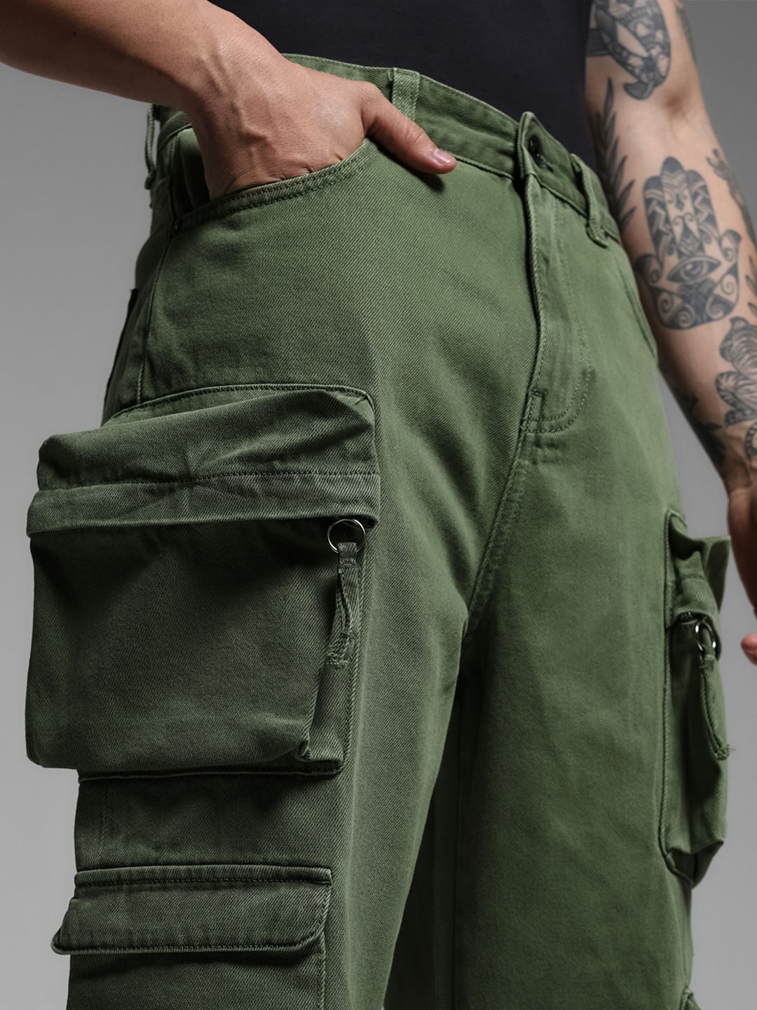 Green Low Rise Dario Cargo Jeans